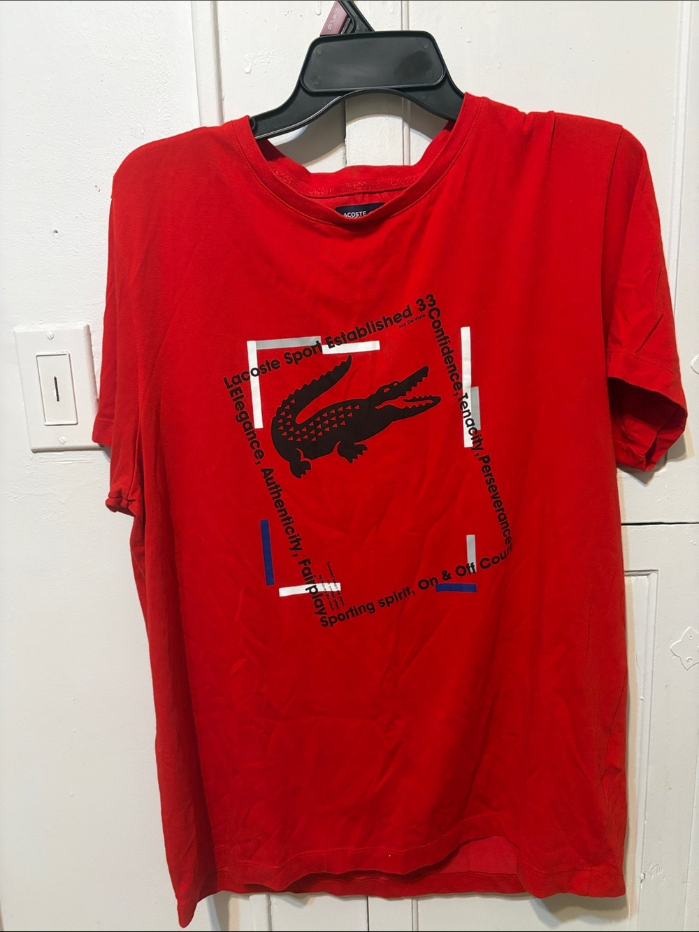 Lacoste Red Graphic Croc Logo Short Sleeve Tee